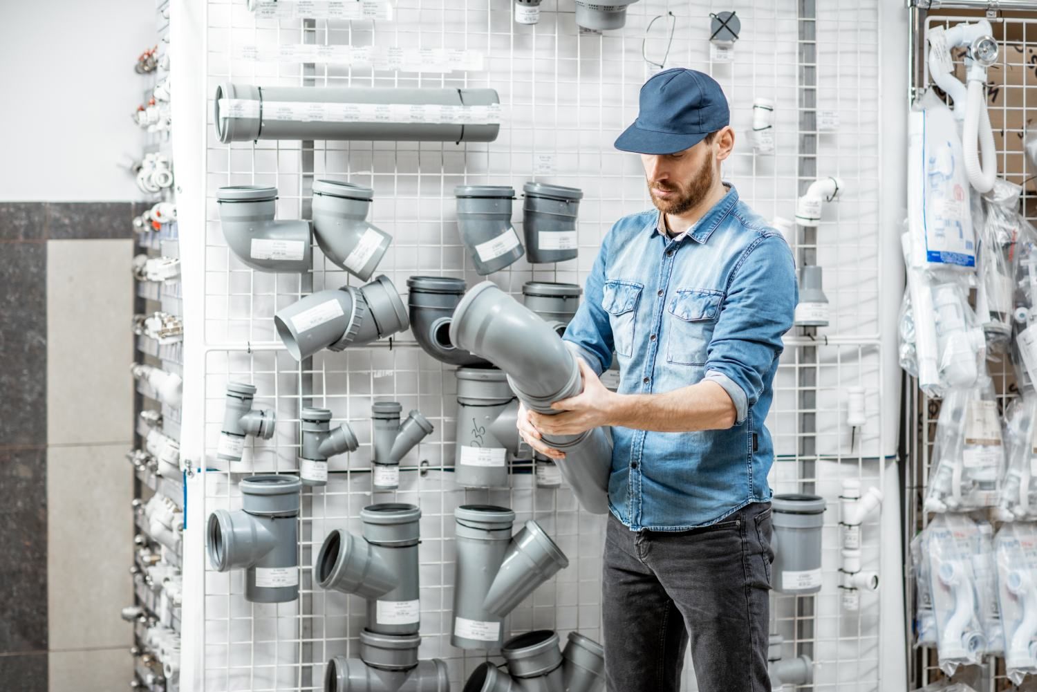 man choosing pipes in the plumbing shop 2021 11 01 21 21 02 utc 1